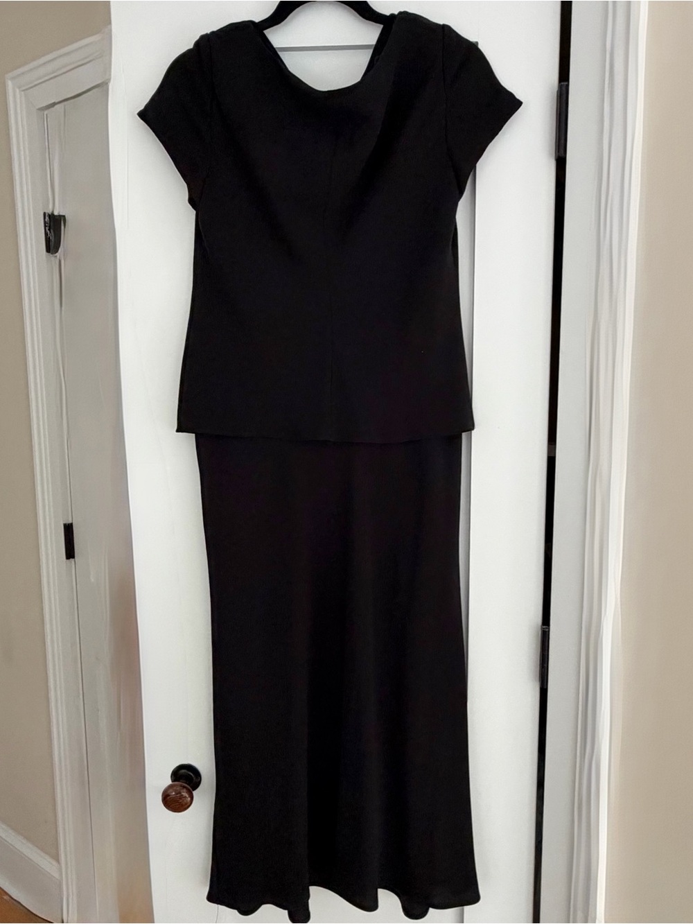 S.L. Fashions Black mock cowl neck dress 12P